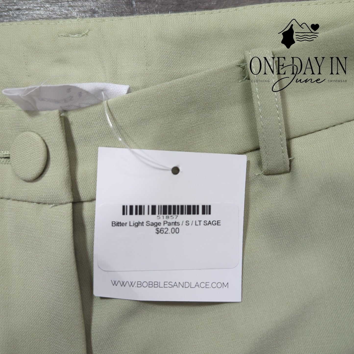 Bobbles & Lace Bitter Light Sage Pants Size S