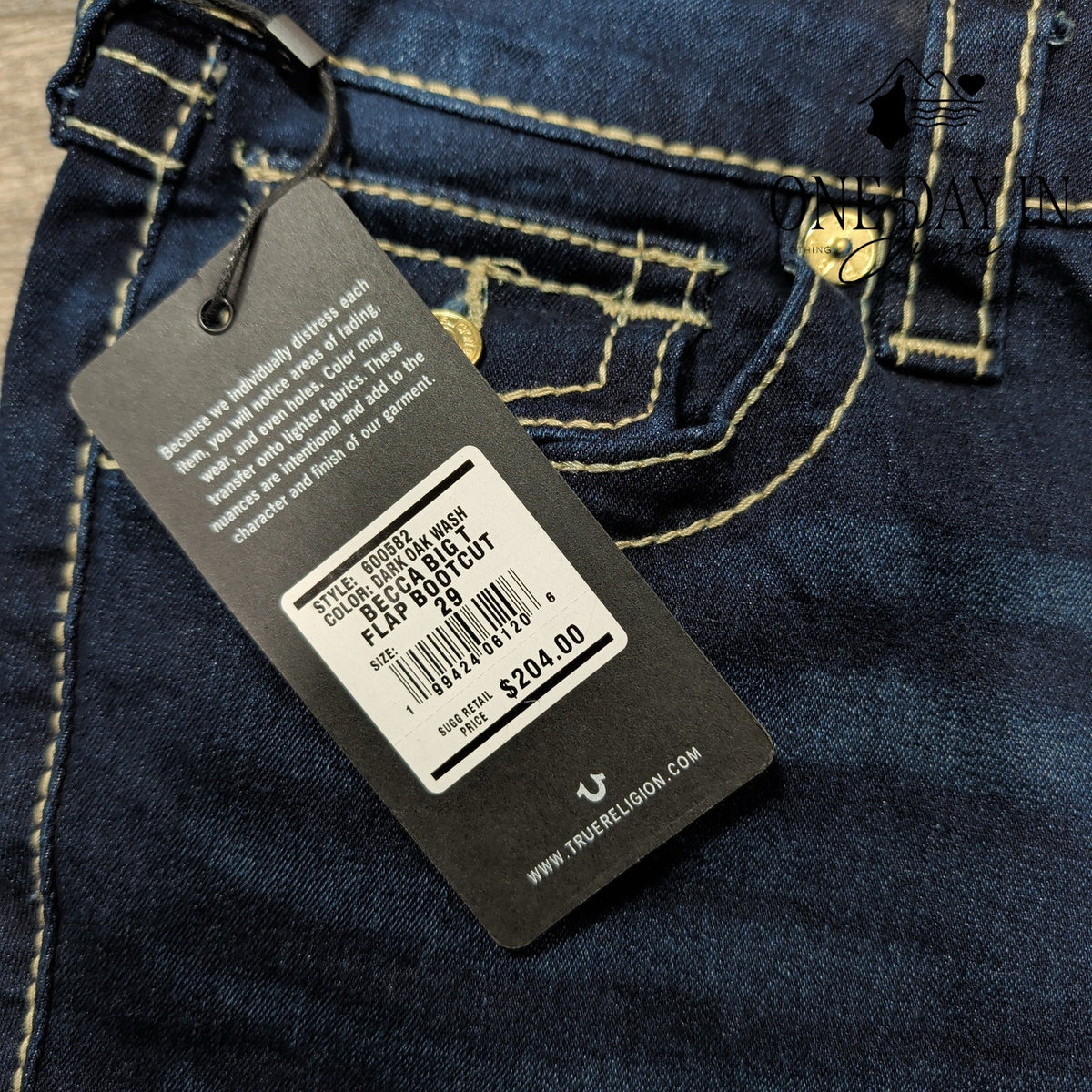 True Religion Becca Big T Flap Bootcut Jeans Dark Oak Wash NWT Size 8 (29)
