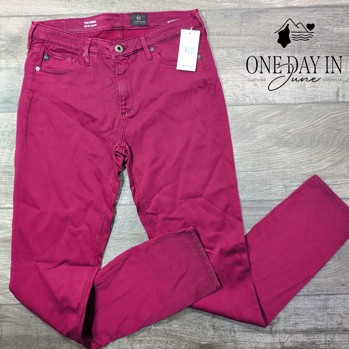 AG Adriano Goldschmied The Prima Mid Rise Cigarette Jeans Burgundy NWT Size 4