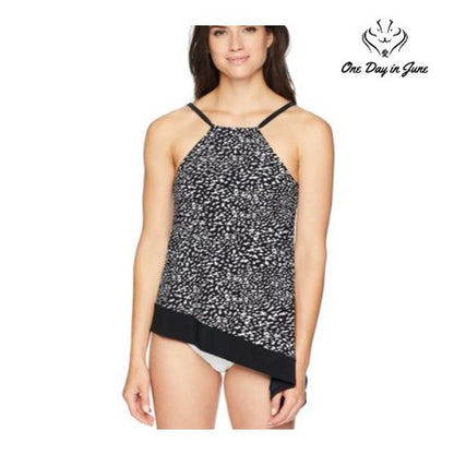 Coastal Blue Asymmetrical Hem Tankini Top Size L