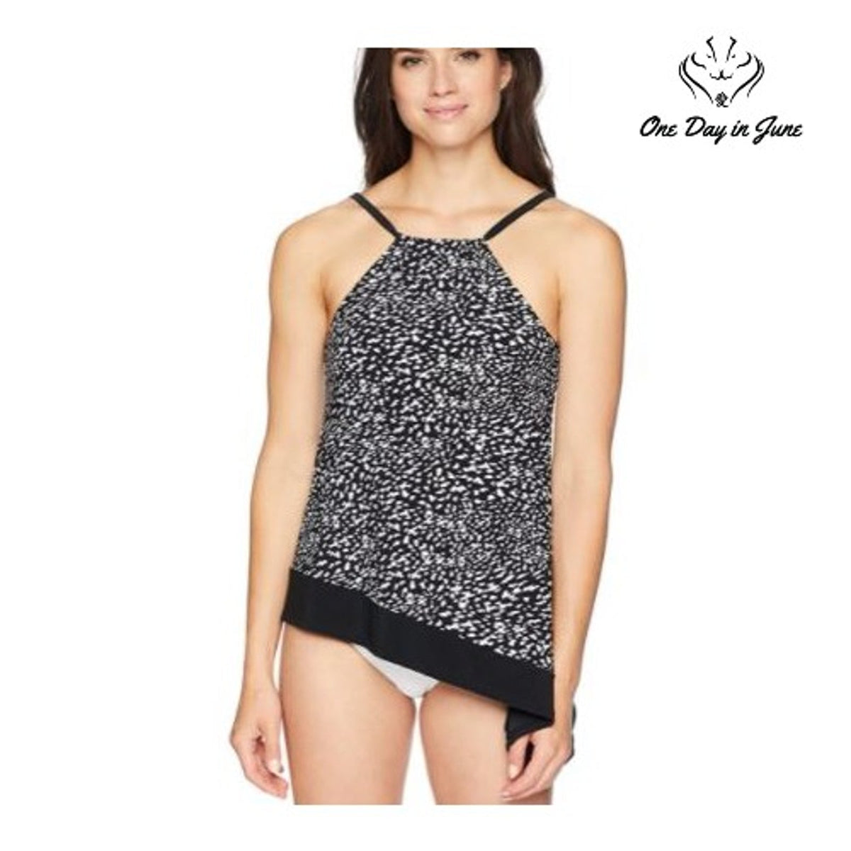 Coastal Blue Asymmetrical Hem Tankini Top Size L