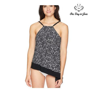 Coastal Blue Asymmetrical Hem Tankini Top Size L