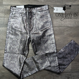 7 For All Mankind High Waist Ankle Skinny Jeans Metallic Snake Print NWT Size 6