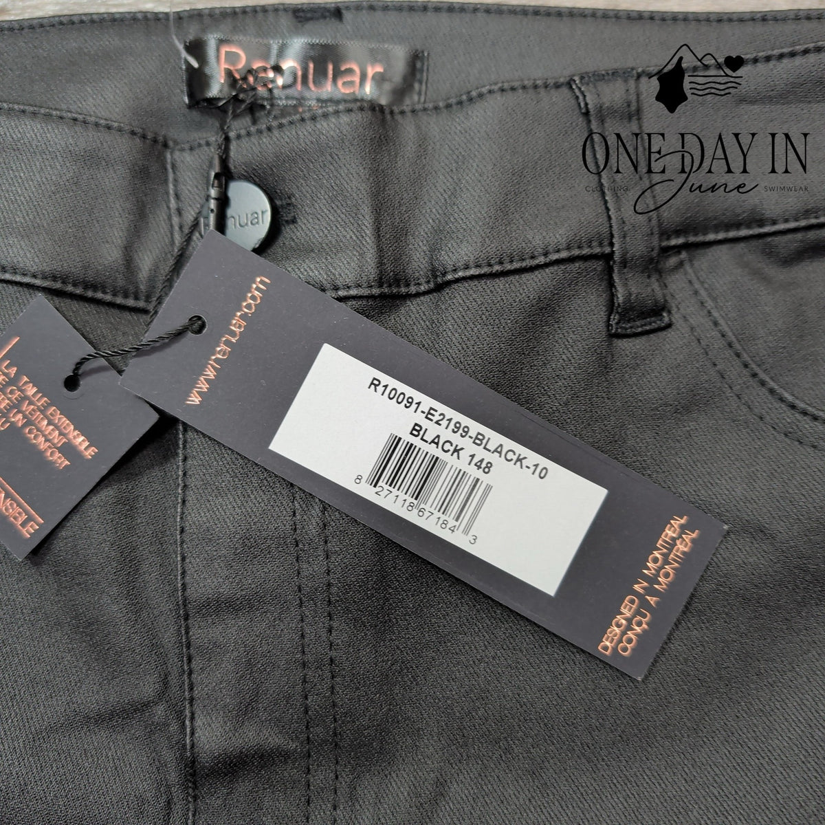 Renuar Coated Denim Straight Leg Jeans Black Leather Look NWT Size 10