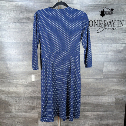 Talbots Petite Polka Dot Faux Wrap Midi Dress Navy White NWT Size 8P