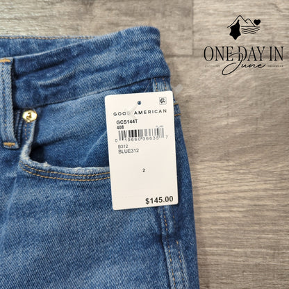 Good American Good Curve Straight Distressed Jeans Blue NWT $145 Size 2