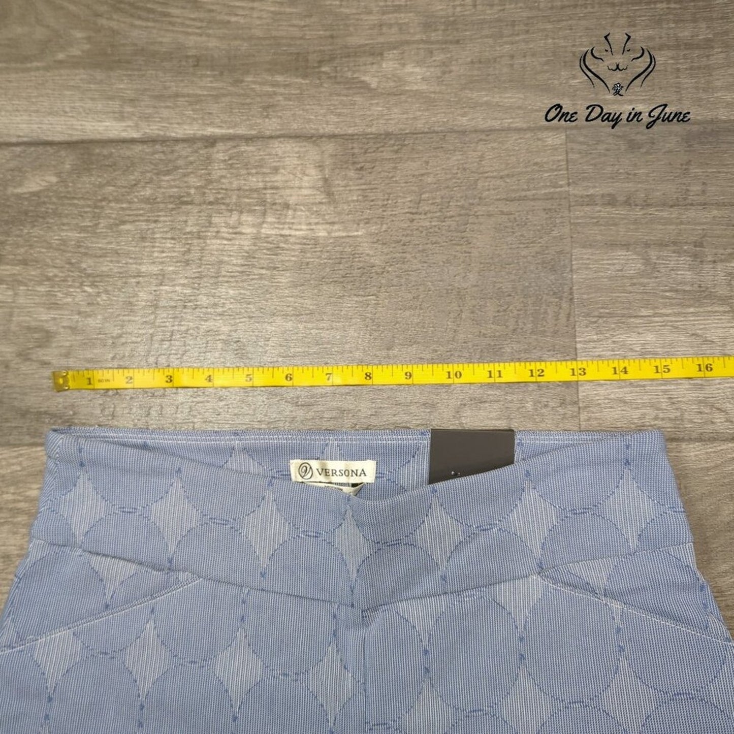 Versona Modern Skinny Pants Blue White Geometric Stretch Pull On NWT Size 10