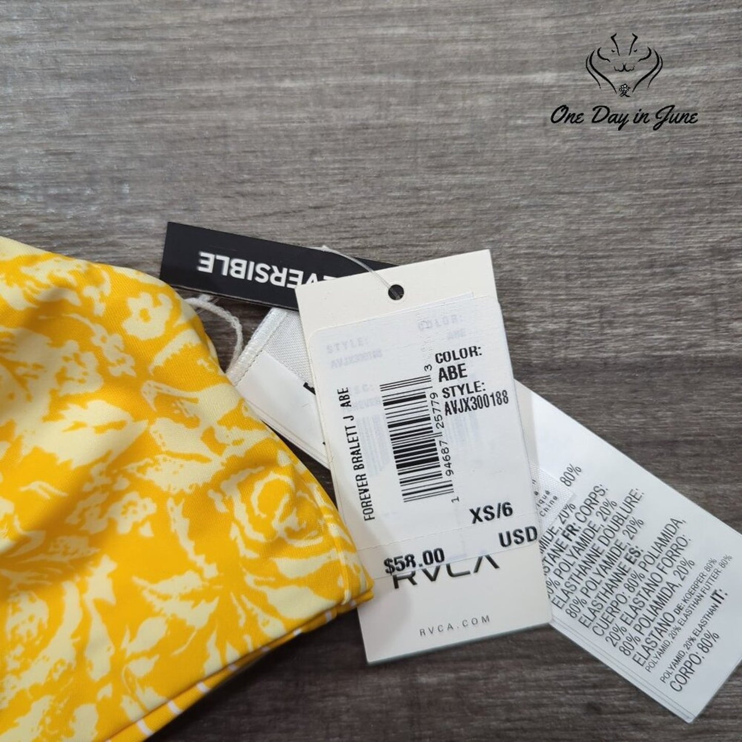 RVCA Forever Bralette Reversible Bikini Top Yellow Floral NWT $58 Size XS