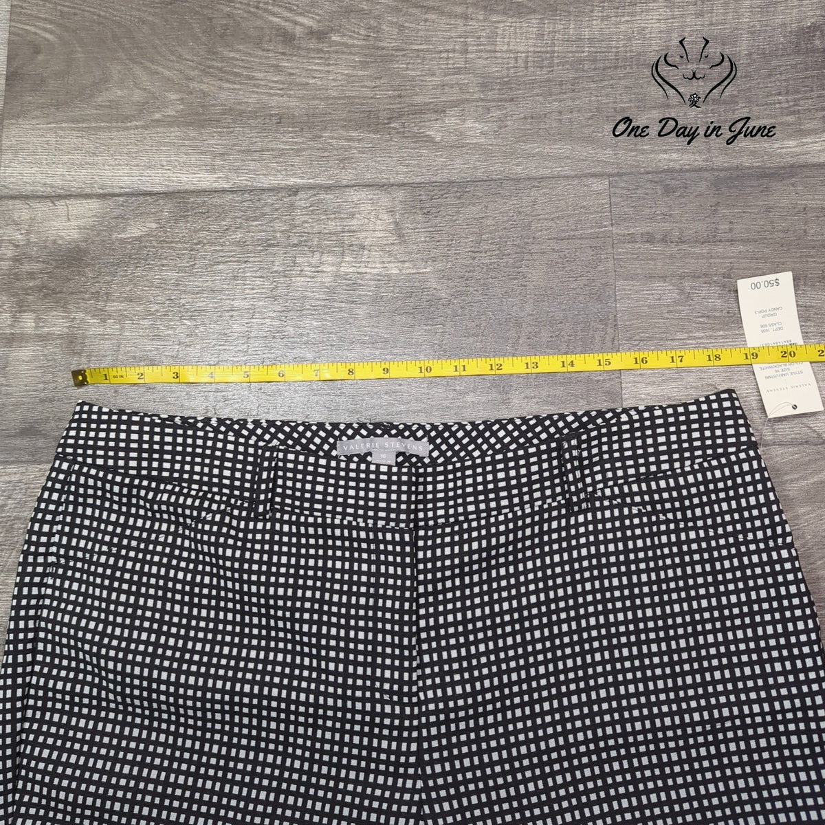 Valerie Stevens Straight Leg Dress Pants Black White Geometric NWT Size 16