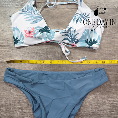 CharmLeaks Lace Up Back Floral Bikini Swimsuit Size S