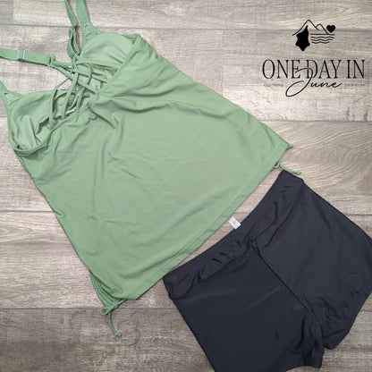 Tempt Me Cage Back Boyshort Tankini Swimsuit Size L