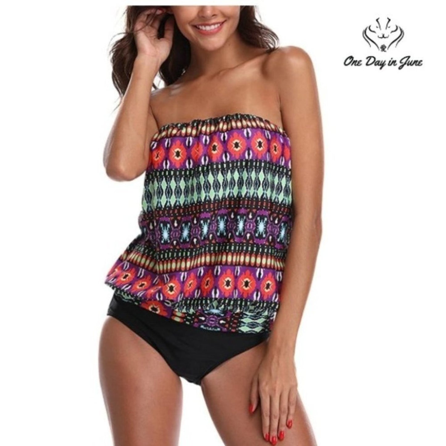 Chenghe Blouson Tankini Top High Waist Bikini Size M