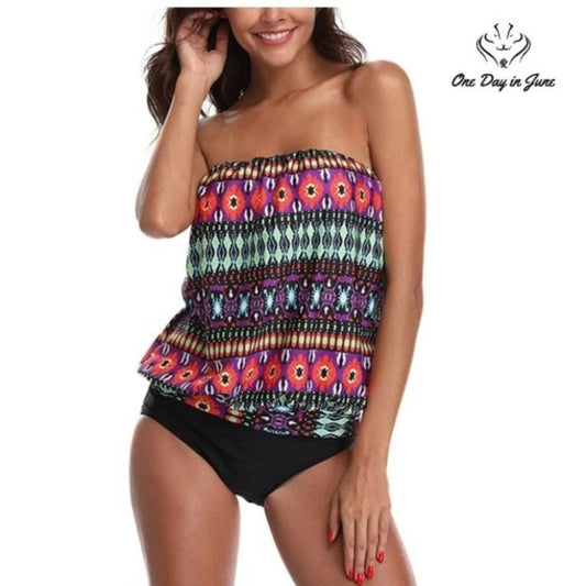 Chenghe Blouson Tankini Top High Waist Bikini Size M