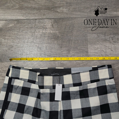 Talbots Hampshire Ankle Pants Black White Buffalo Plaid Straight Leg NWT Size 12