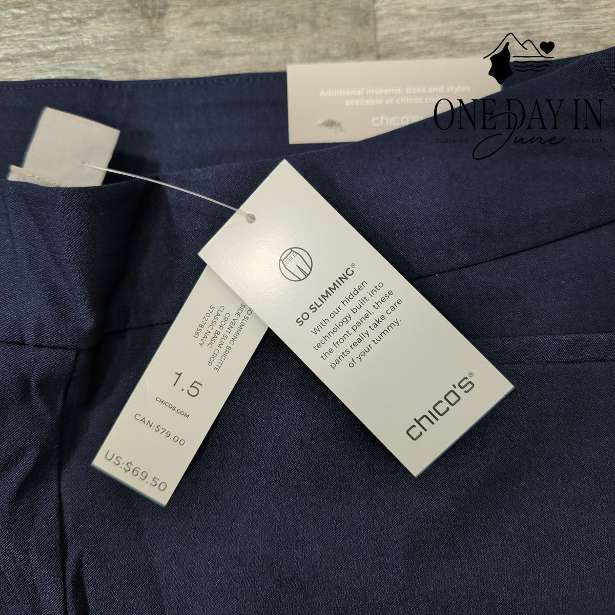 Chico's So Slimming Brigitte Slim Leg Pants Navy Blue Pull On NWT Size  (10)