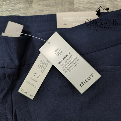 Chico's So Slimming Brigitte Slim Leg Pants Navy Blue Pull On NWT Size  (10)