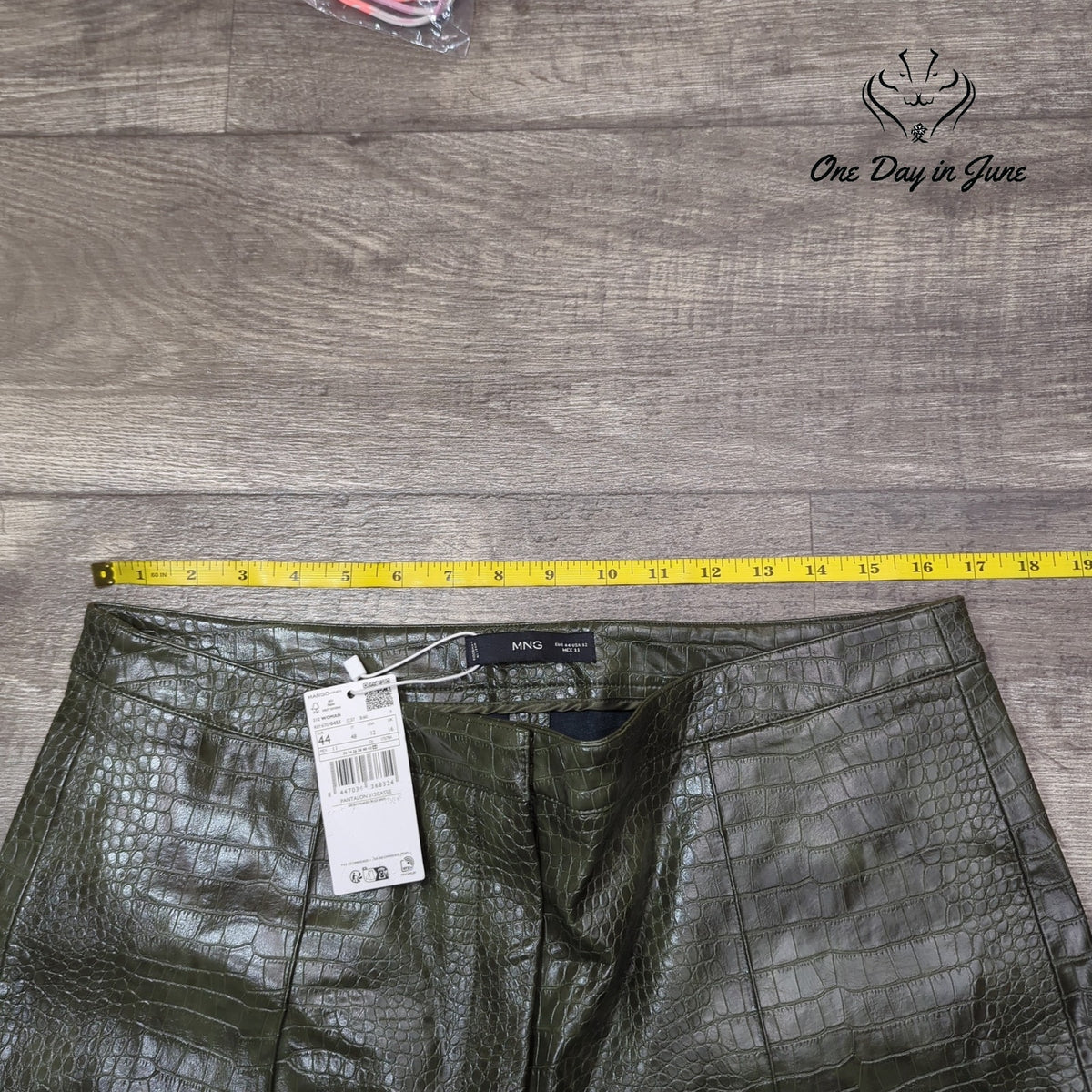 MNG Mango Cassie Faux Croc Leather Straight Leg Pants Olive Green NWT Size 12