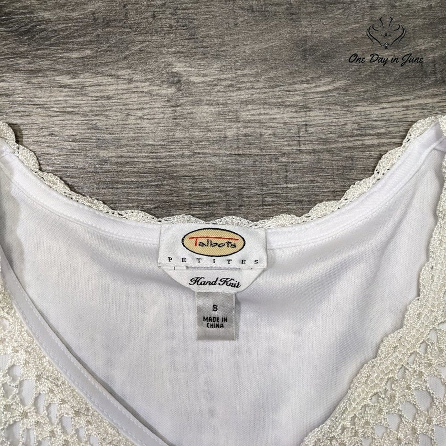 Talbots Petite Hand Knot Crochet Layered Top Size S