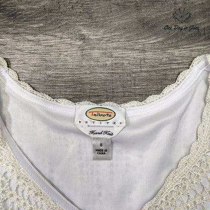Talbots Petite Hand Knot Crochet Layered Top Size S