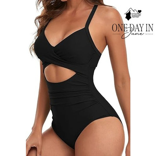 Eomenie Cross Front Tie Back Cut Out Swimdress Swimsuit Size L