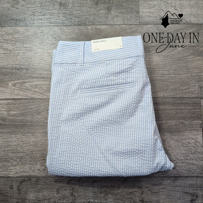 Loft Skinny Ankle Seersucker Pants Blue White Stripe NWT $79.99 Size 14
