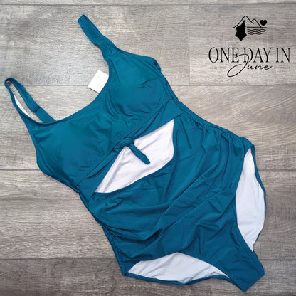 Eomenie Cutout Tie Front Ruched Tummy Control One Piece Swimsuit NWT Size XL