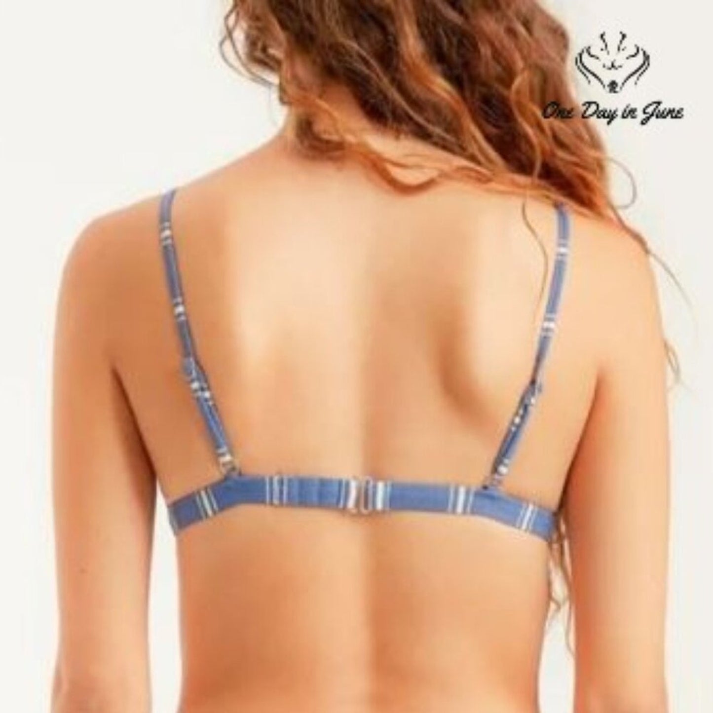Billabong Sea Beyond Fixed Triangle Bikini Top Blue Stripe Sail Away NWT Size XL