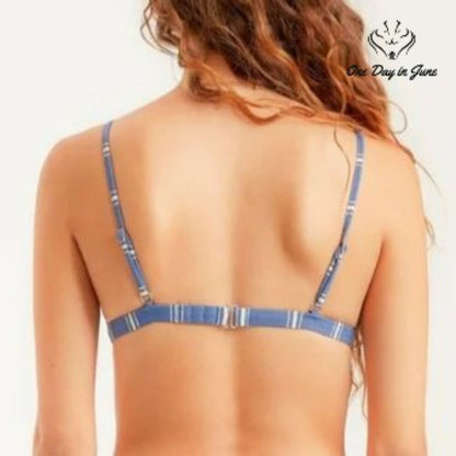 Billabong Sea Beyond Fixed Triangle Bikini Top Blue Stripe Sail Away NWT Size XL