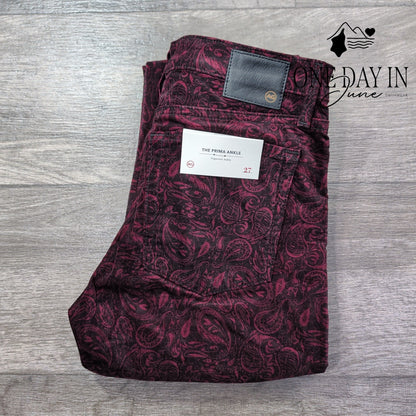 AG Adriano Goldschmied Prima Ankle Velveteen Jeans Burgundy Paisley NWT Size 4