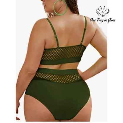 Floerns Fishnet High Waist Bikini Swimsuit Size 0XL