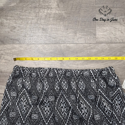 Nina Leonard Geometric Knit Fringe Pull On Midi Skirt Black White NWT Size 1X