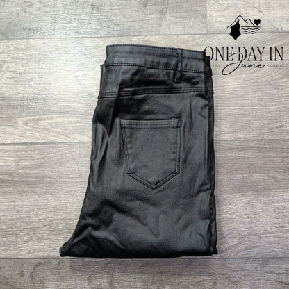 Apperloth A Juniors Faux Leather Button Fly Skinny Pants Black Size 11