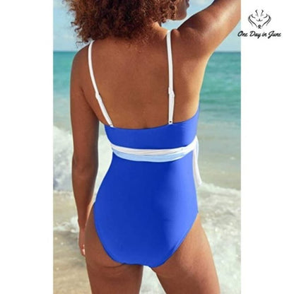 Meyeeka Deep V Neck Wrapped One Piece Swimsuit Size 2XL