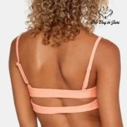 RVCA La Jolla Crop Bikini Top Coral Textured Strappy NWT $55 Size L