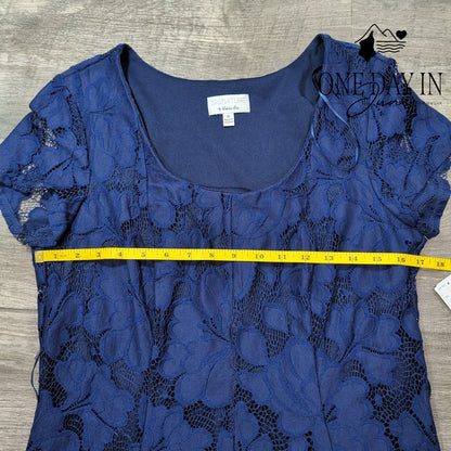 Signature by Robbie Bee Floral Lace Fit Flare Dress Navy Ivory NWT Size 10