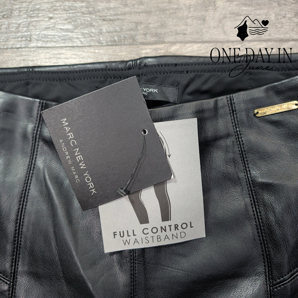 Marc New York Faux Leather Slim Leg Pants Black Full Control Waist NWT Size M