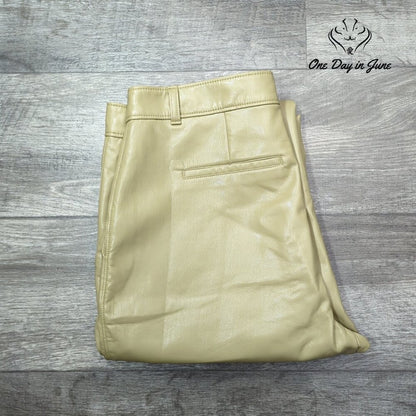Babaton Aritzia Faux Leather Pants Beige Tan Straight Leg Trousers Size 14