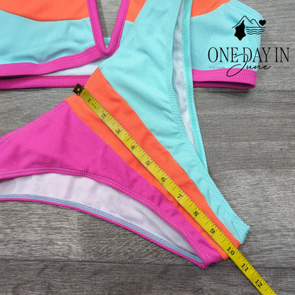 Zaful Color Block Textured Bikini Swimsuit Size M