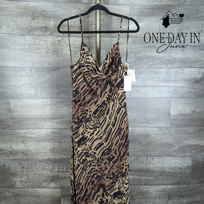 Good American Chiffon Bias Cowl Maxi Dress Warped Leopard NWT Size L