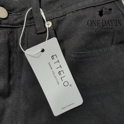 Ettelo Denim Collection High Rise Straight Leg Jeans Black NWT Size 12