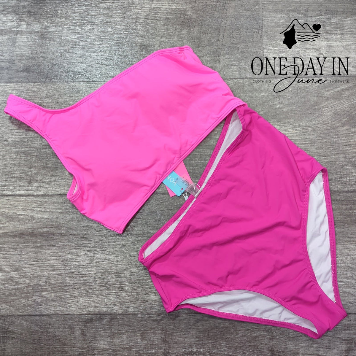 Yonique One Shoulder Cutout One Piece Swimsuit Hot Pink Colorblock NWT Size M