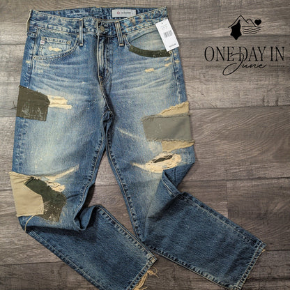 AG Adriano Goldschmied Ex Boyfriend Slim Jeans Distressed Patchwork NWT Size 4