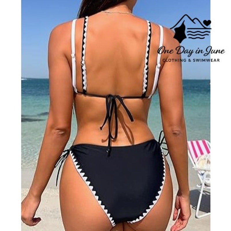 Lophitin Tie Back Tie Side Ruched Bikini Swimsuit Size L