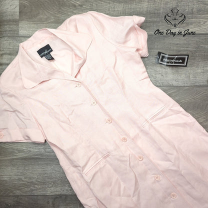 Positive Attitude Button Front Short Sleeve Linen Midi Dress Size 14