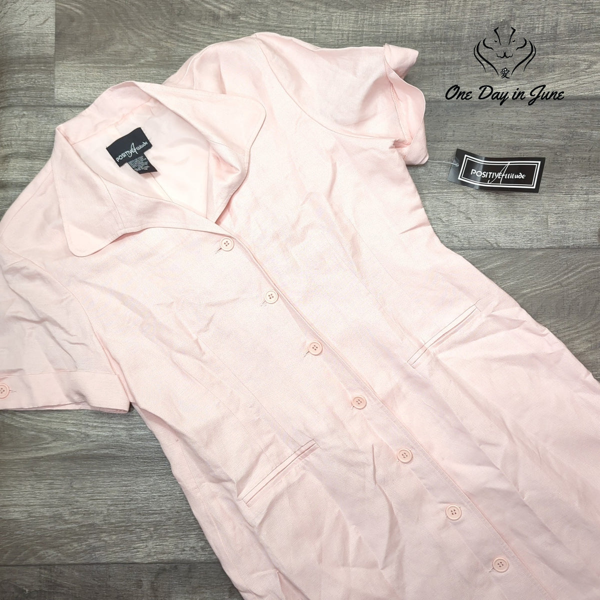 Positive Attitude Linen Blend Button Front Shirt Midi Dress Pink NWT Size 14