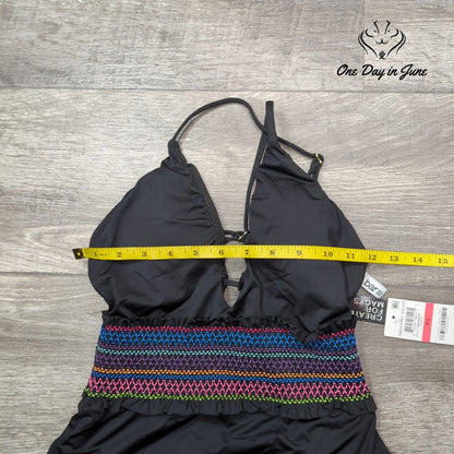 Bar III Smocking Solids Plunging V One Piece Swimsuit Black NWT Size XS