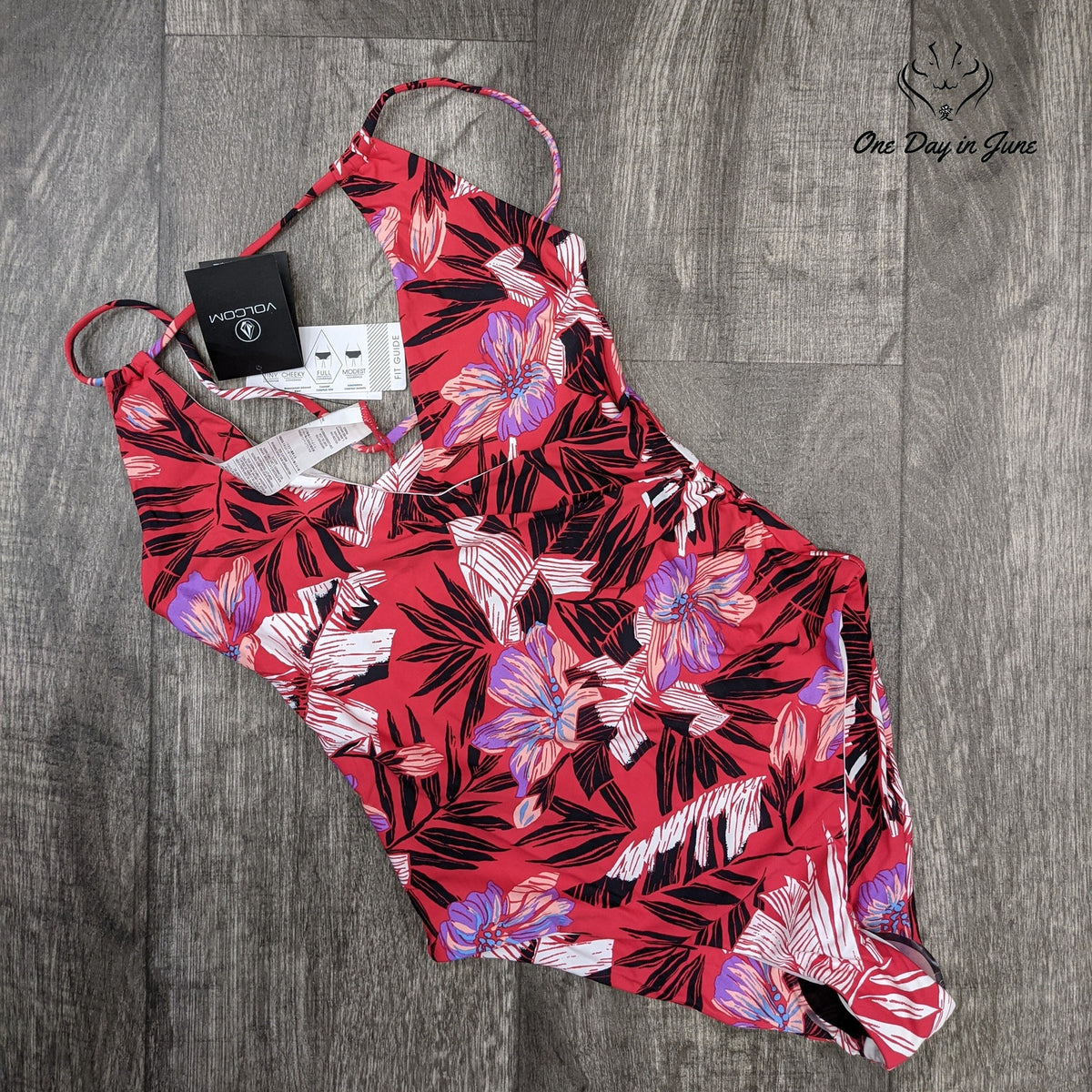 Volcom Sonic Bloom Floral Halter One Piece Swimsuit Red NWT Size XS