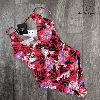Volcom Sonic Bloom Floral Halter One Piece Swimsuit Red NWT Size XS