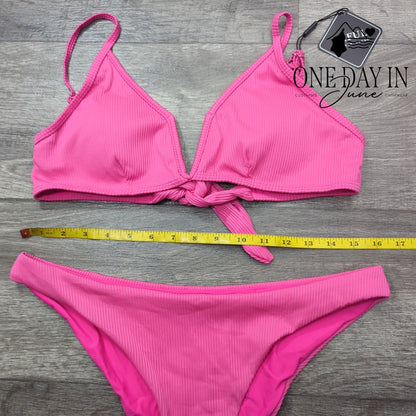 Zaful V Wire Textured Tie Back Bikini Swimsuit Size L
