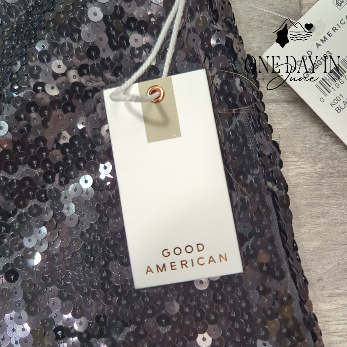 Good American \Sequin Wide Leg Pull On Pants Black NWT $159 Size M